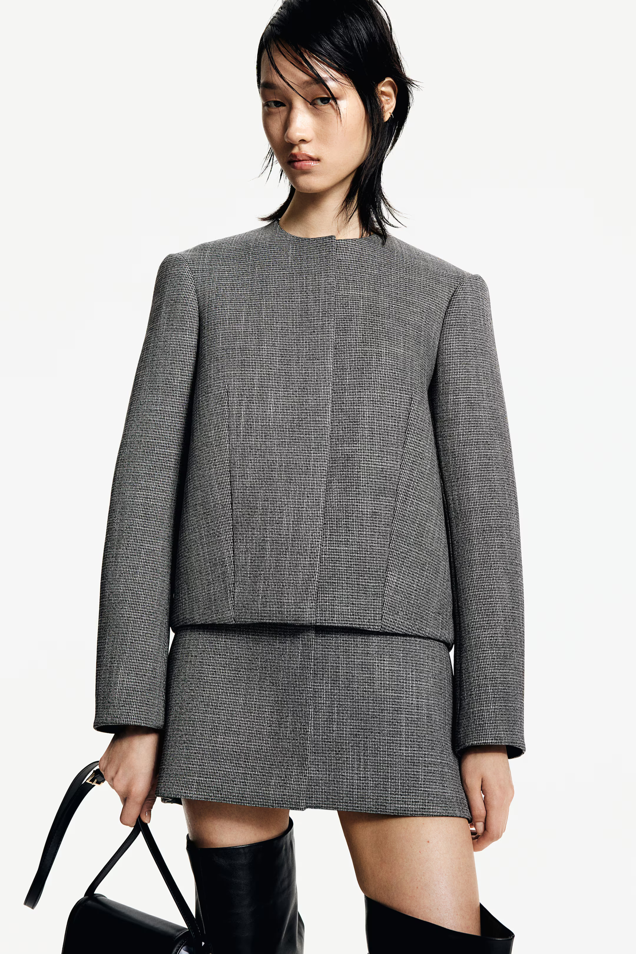 Structured twill jacket - Grey marl - Ladies | H&M GB | H&M (UK, MY, IN, SG, PH, TW, HK)