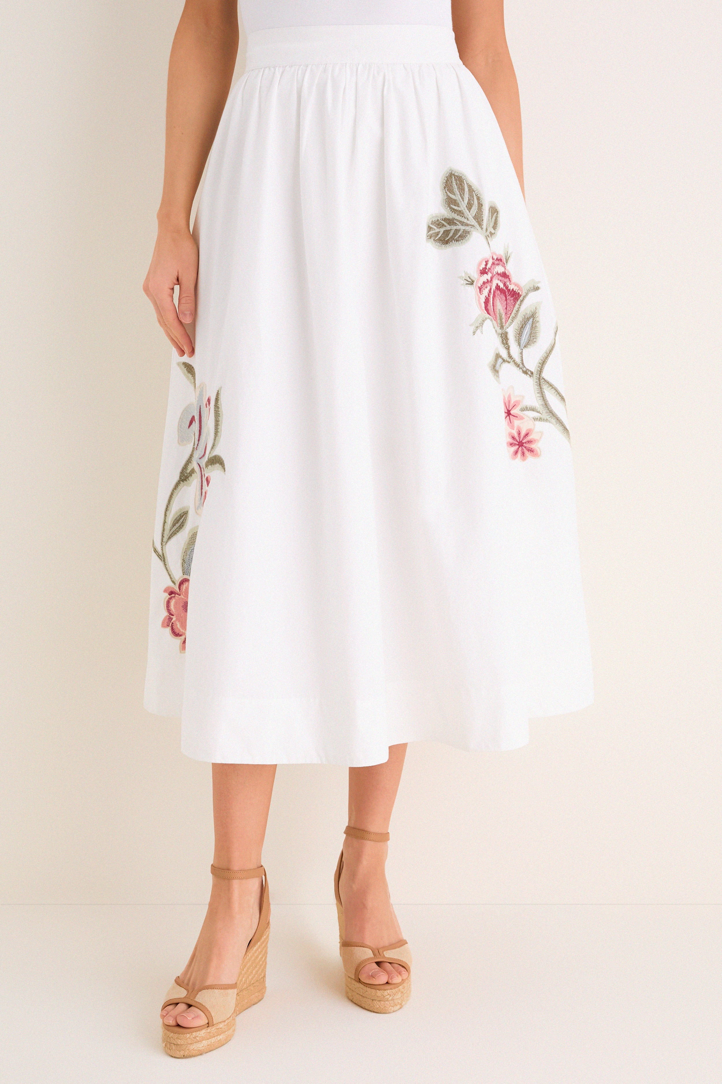 White Floral Embroidered Mirella Midi Skirt | Tuckernuck (US)