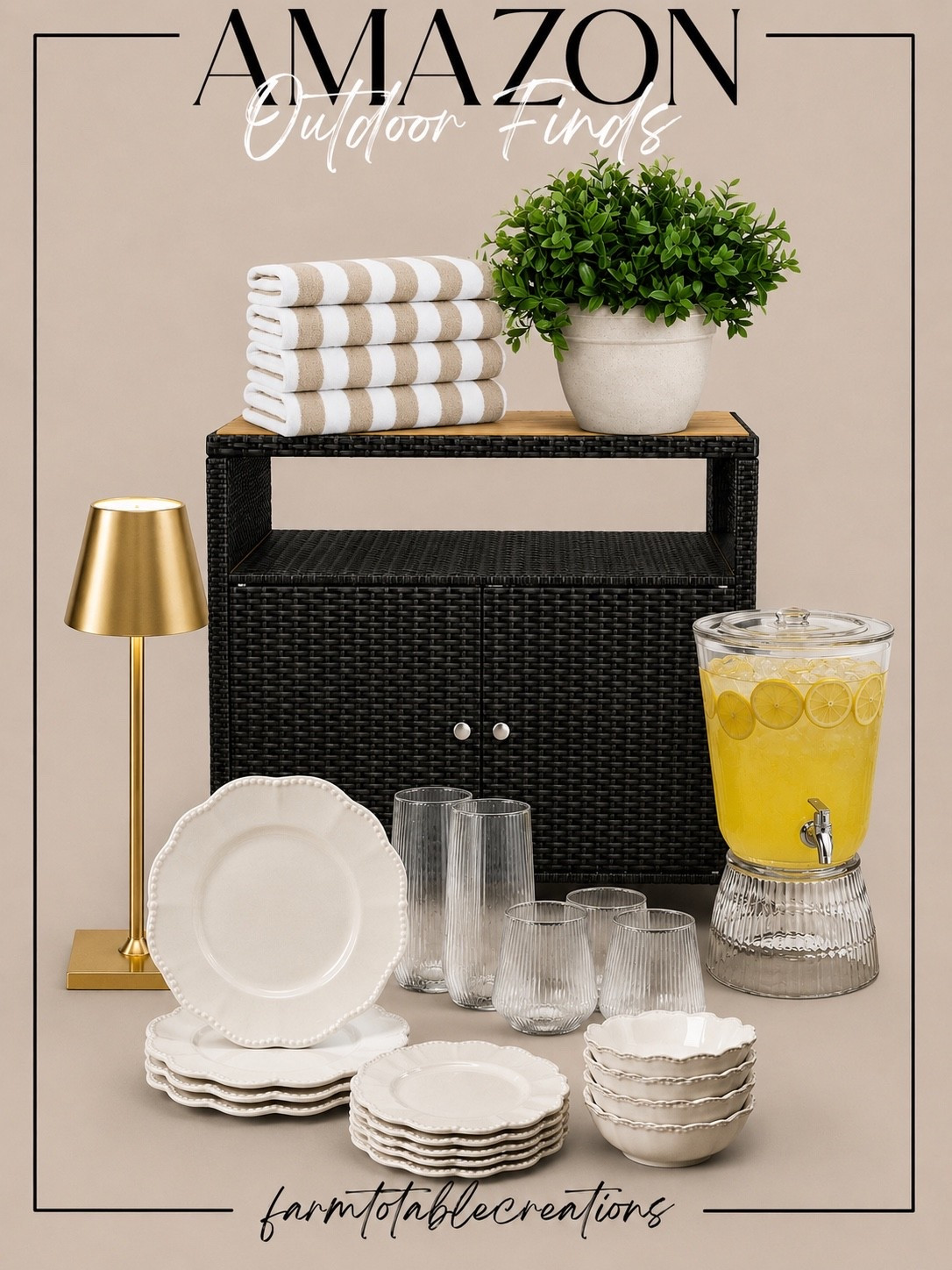 Amazon Outdoor Finds

Follow @farmtotablecreations on Instagram for more home, outdoor, and entertaining inspiration.

Creating an outdoor space that feels beautiful and functional doesn’t have to be complicated. These Amazon outdoor finds are perfect for summer hosting, poolside entertaining, and patio styling. From the wicker storage cabinet and cordless lamp to the beverage dispenser, melamine dinnerware, shatterproof drinkware, striped towels, and greenery planter, every piece helps create a collected and elevated outdoor setup that looks designer styled without the designer price tag.

#amazonfinds #outdoorliving #patiodecor #summerhosting #outdoorentertaining

#LTKSeasonal #LTKHome #LTKSaleAlert