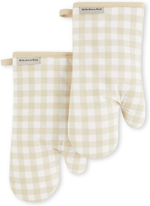 KitchenAid Gingham Oven Mitt 2-Pack Set, Milkshake, 7"x13" | Amazon (US)