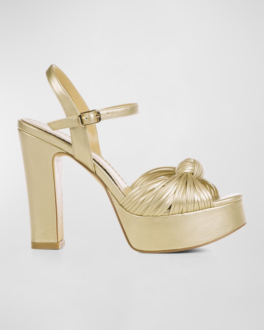 Livy Knot Metallic Leather Platform Sandals | Neiman Marcus