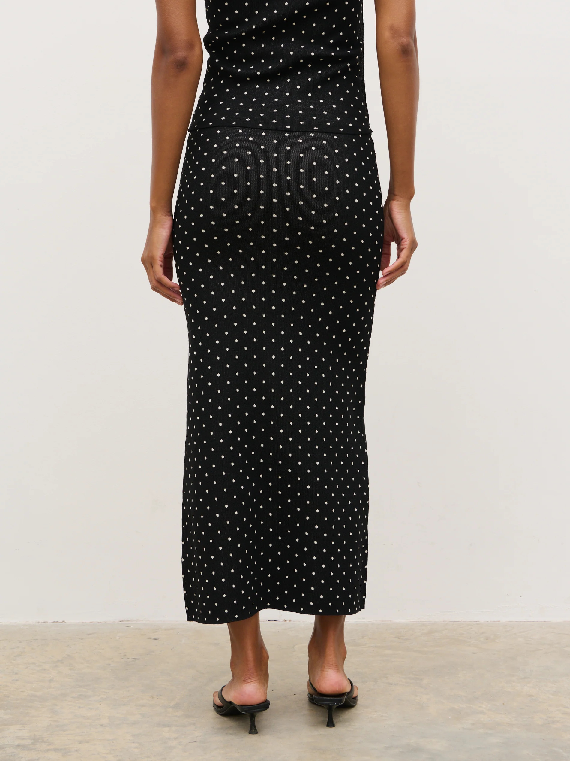 Bonnie Polka Dot Knit Midaxi Skirt - Black and Cream | Pretty Lavish (UK)