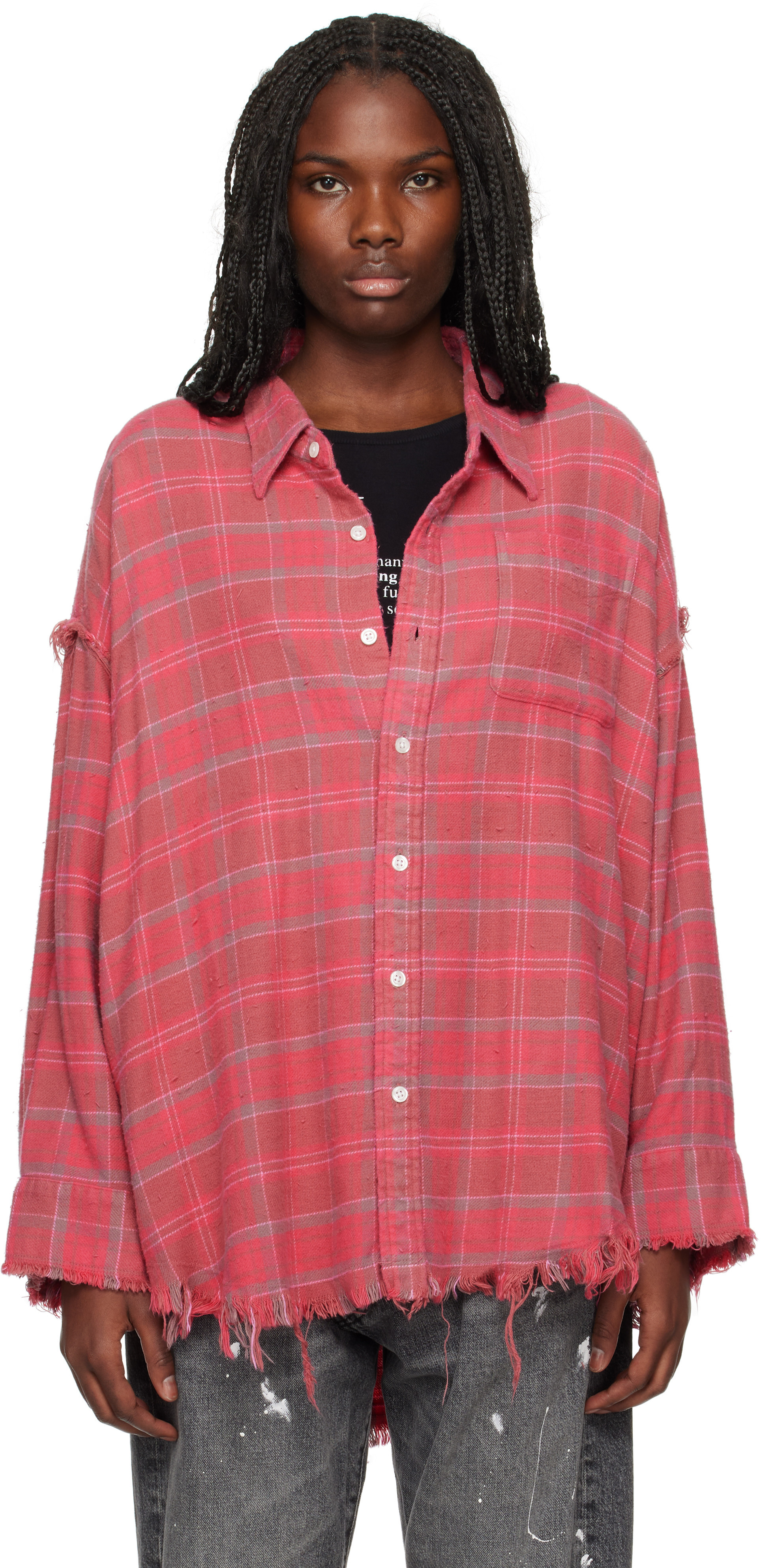 R13 Pink Shredded Seam Drop Neck Shirt | SSENSE