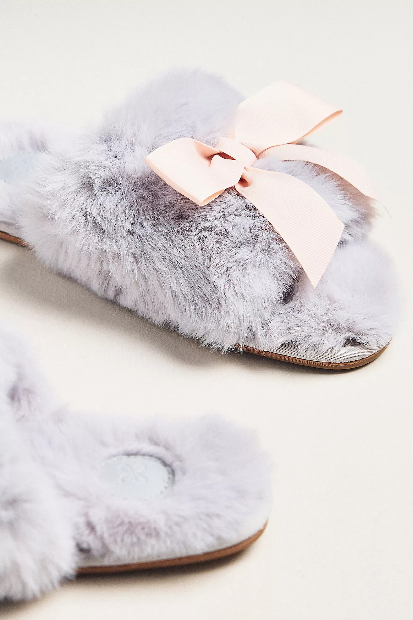 Maeve Faux Fur Open-Toe Bow Slippers | Anthropologie (US)