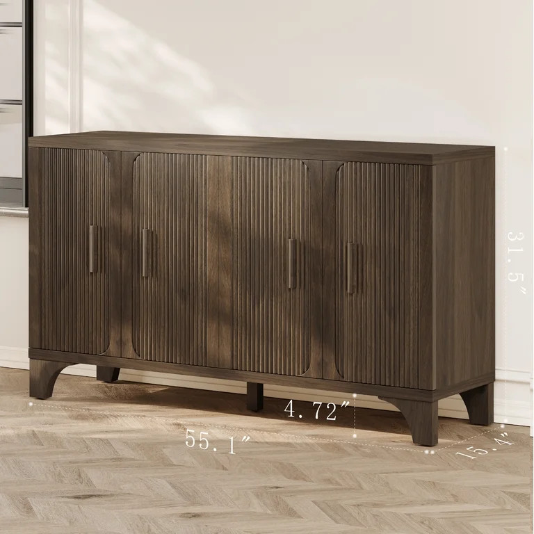 Furnibear 55" Fluted Buffet Cabinet with Storage Accent Sideboard,Modern Credenza with 4 Doors,Wo... | Walmart (US)