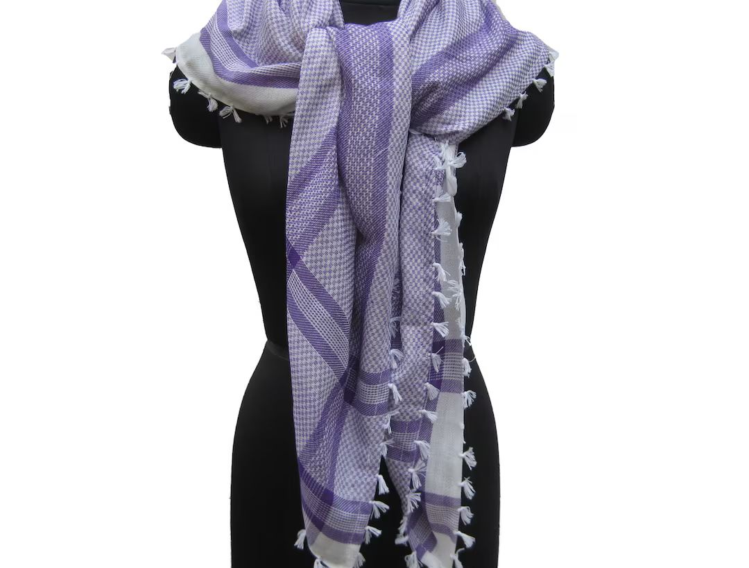 Men Scarf/ Check Scarf/ White and Purple Scarf / Cotton Scarf/ Square Scarf/ Large Scarf/ Tassel ... | Etsy (US)