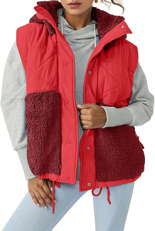 Imily Bela Womens Winter Sherpa Fleece Vest Stand Collar Button Down Sleeveless Jacket Casual Hoo... | Amazon (US)
