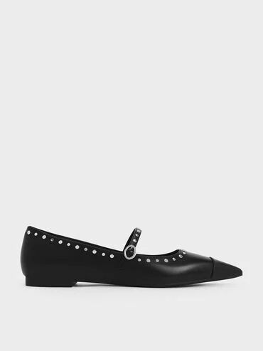 Studded Pointed-Toe Mary Jane Flats
 - Black | Charles & Keith US
