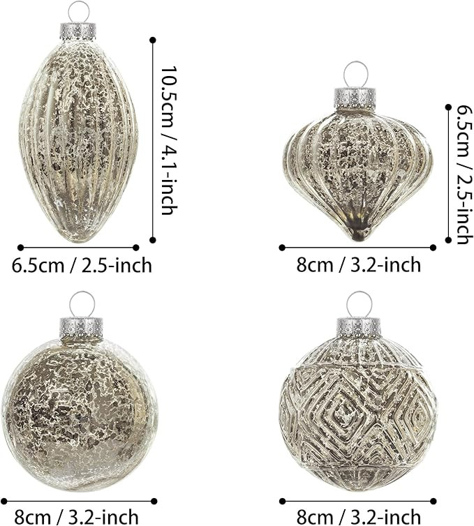 KI Store Mercury Glass Christmas Ornaments Set of 8 Champagne Silver Hanging Christmas Balls Fini... | Amazon (US)