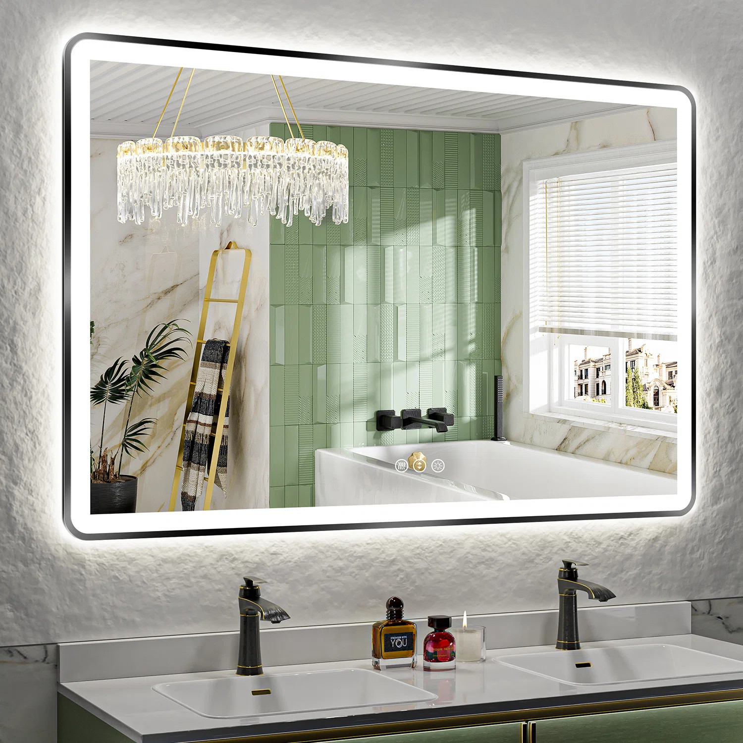 Hyosvany Matte Black Matel Framed LED Vanity Mirror with Front-lit and Back-lit, Memory Function,... | Wayfair North America