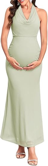 CYCLAMEN Maternity Halter Neck Dress Sleeveless Bodycon Mermaid Backless Pregnancy Dresses Baby S... | Amazon (US)