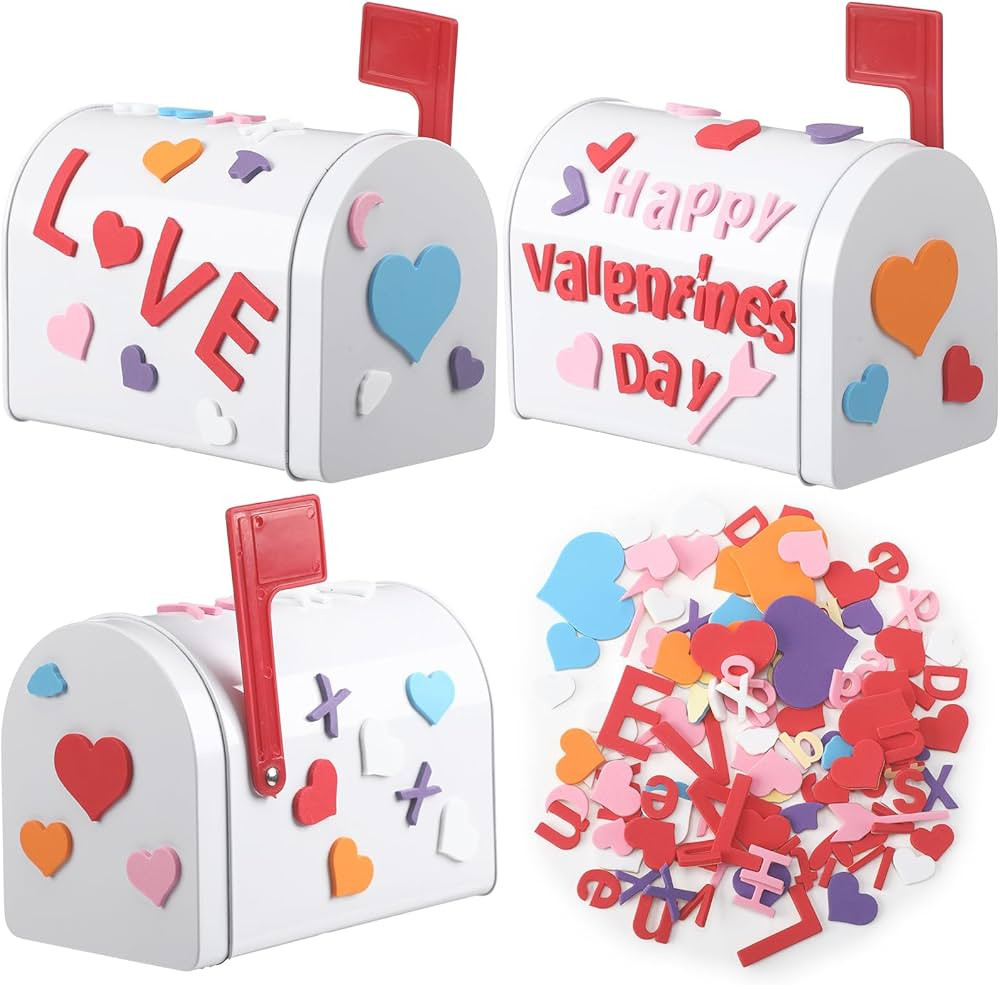 Tandefio 3 Pcs Valentine Day Mini Tinplate Toy Mailbox Small Mailbox with EVA Stickers White Mail... | Amazon (US)