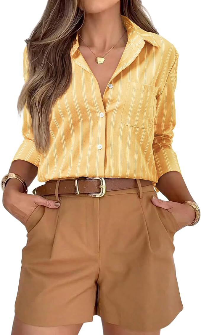 siliteelon Striped Button Down Shirts for Women Dress Shirts Long Sleeve Casual Collared Office W... | Amazon (US)