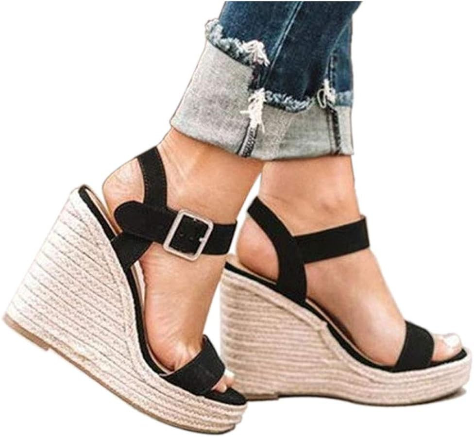 VICKI·VICKI Women's Platform Sandals Wedge Ankle Strap Open Toe Sandals | Amazon (US)