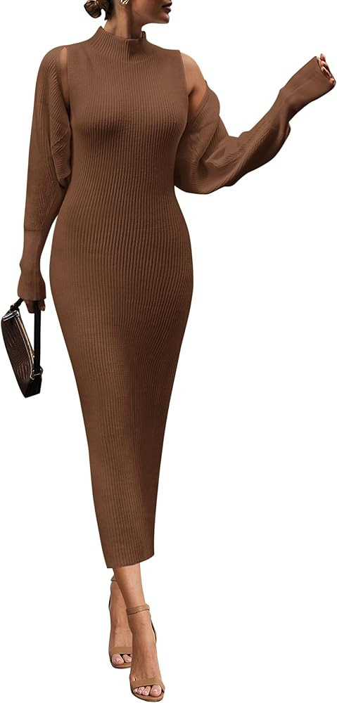 PRETTYGARDEN Women's Fall 2 Piece Outfits Knit Long Sleeve Cropped Cardigan Pullover Sweater Maxi... | Amazon (US)