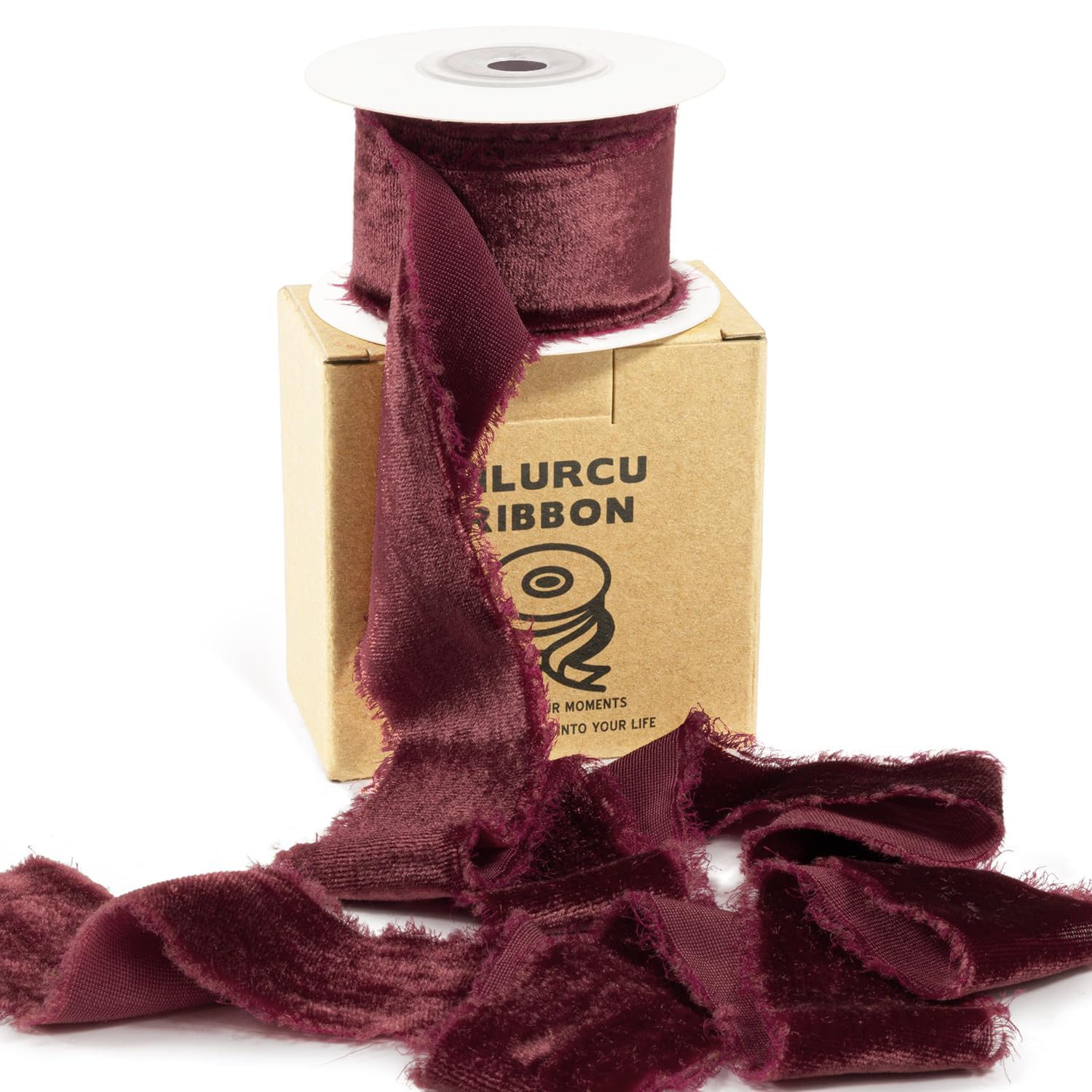 Vintage Burgundy Velvet Ribbon 1-1/2 Inch x 5 Yds Handmade Frayed Edge Velvet Christmas Ribbon fo... | Amazon (US)