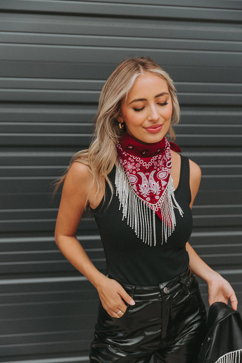 BuddyLove X Blingdana | Shania Crystal Bandana Scarf | Crimson | BuddyLove