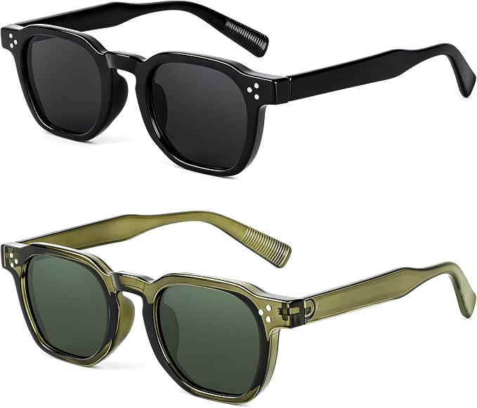 2 Pack Retro Small Square Sunglasses for Women Men UV400 Protection | Amazon (US)