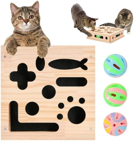 Cat Nail File Scratcher Box, Wooden Box with Bell Balls, Medium | Amazon (US)