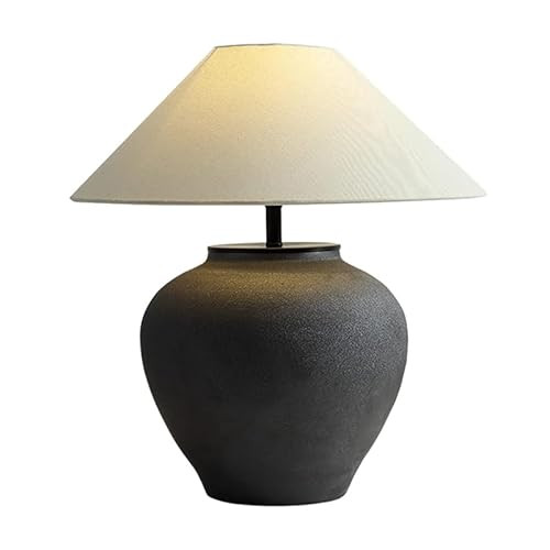 Farmhouse Table Lamps Black 18.8" Tall Ceramic Table Lamp Rustic Southwestern Clay Pot Ceramic Lampshade with Fabric Shade Bedside Nightstand for Living Room Bedroom House Office Entryway (Black) | Amazon (US)