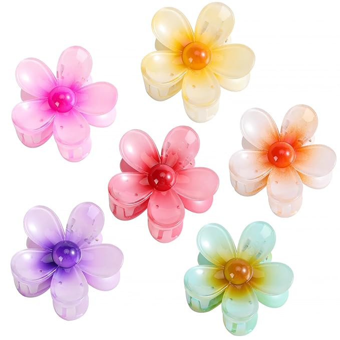 Hair Claw Clips, 6PCS Matte Flower Claw Clips, Large Hair Clips For Women Thick Hair, Big Cute Da... | Amazon (US)