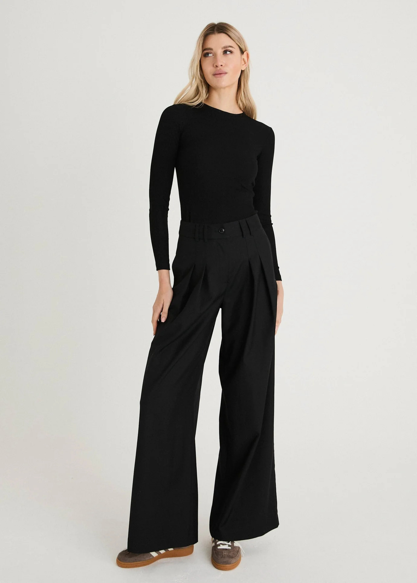 TWILL TAILORED WIDE LEG TROUSERS - BLACK | WAT The Brand
