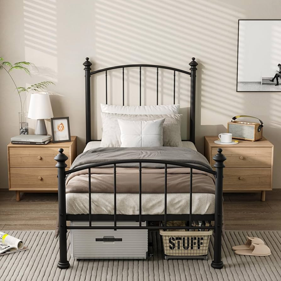 Twin Size Metal Platform Bed Frame, Victorian Wrought Iron-Art Design,Mattress Foundation with He... | Amazon (US)