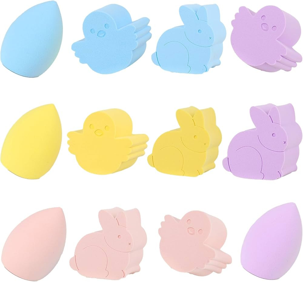 Easter Makeup Sponge Set - 12 Pcs Bunny Chick Egg Shape Makeup Blender, Soft Latex-Free Beauty Sp... | Amazon (US)