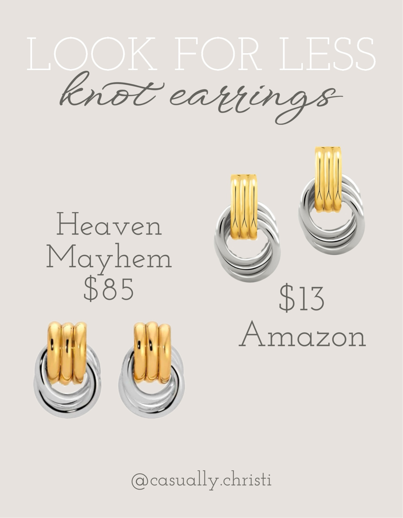 Look for less!
I found a great dupe for the Heaven Mayhem Baby Knot earrings for only $13 on Amazon!!! 

Holiday Outfit
Look For Less
Date Night Outfit

#LTKFindsUnder100 #LTKStyleTip #LTKSaleAlert