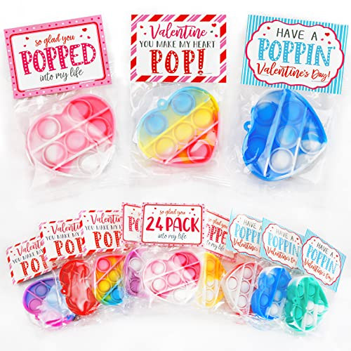 Valentines Day Gifts for Kids - Valentines Day Cards for Kids - Set of 24 Pop Heart Fidget Toys B... | Amazon (US)