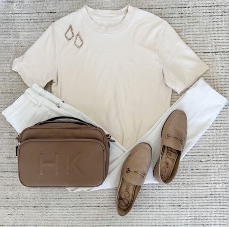Smart casual outfit that is perfect for spring and can be dressed warmer with a coat or jacket. Paired a cream tee with white pants and loafers for a chic look. Comfy and easy to throw on! 

#LTKSeasonal #LTKstyletip