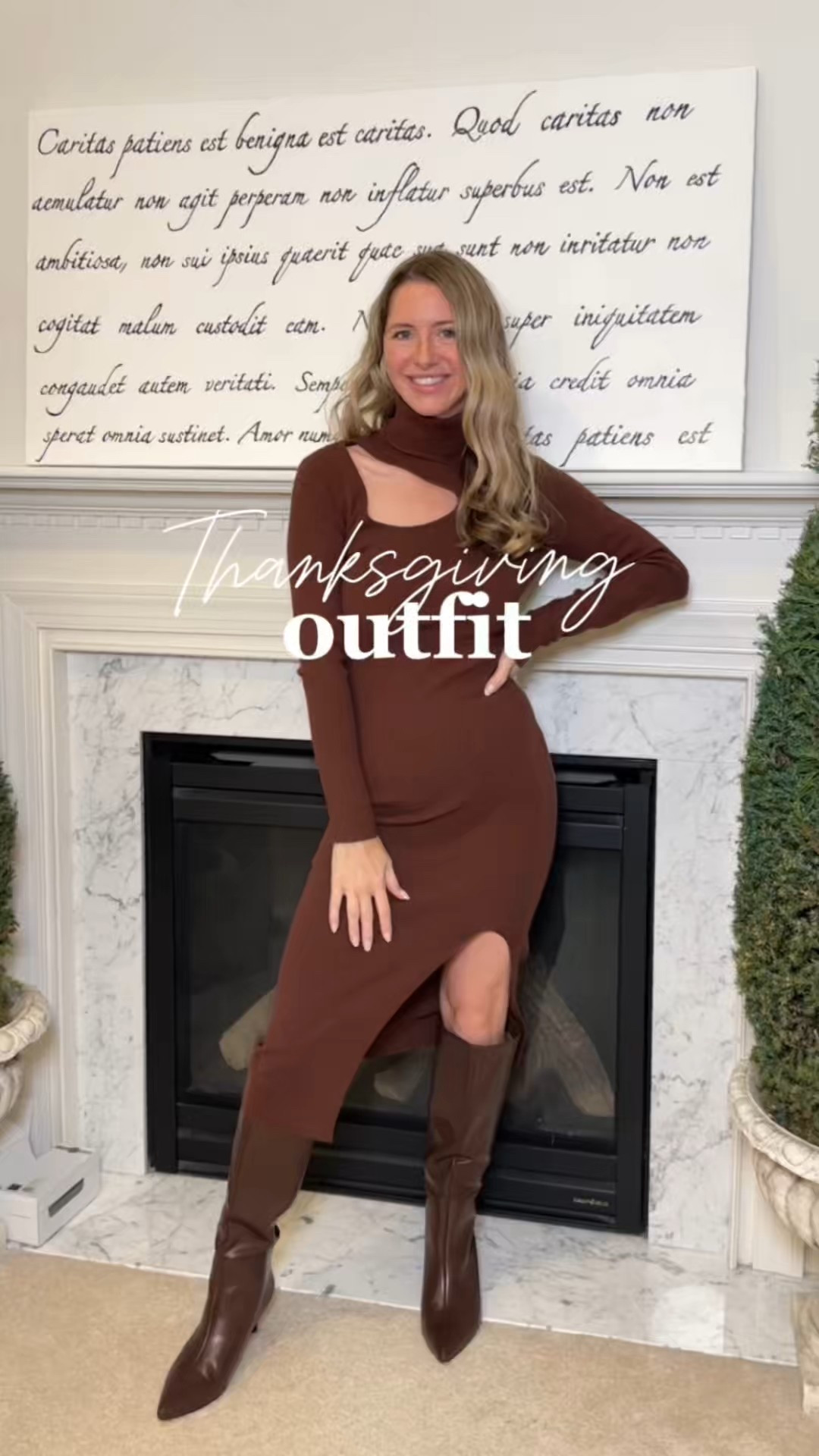 Thankful, cozy, and dressed for dinner 🦃✨#thanksgiving #ootd #holidayoutfit #dressedup #amazonboots #LTKmom #momoutfit 