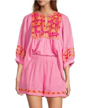 Carlie V-Neck 3/4 Puff Sleeve Top | Dillard's