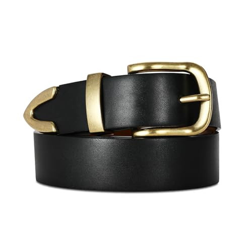 RISANTRY Black Belt for Women Vintage Gold Buckl Synthetic Black Leather Fashionable Retro Style for Casual | Amazon (US)