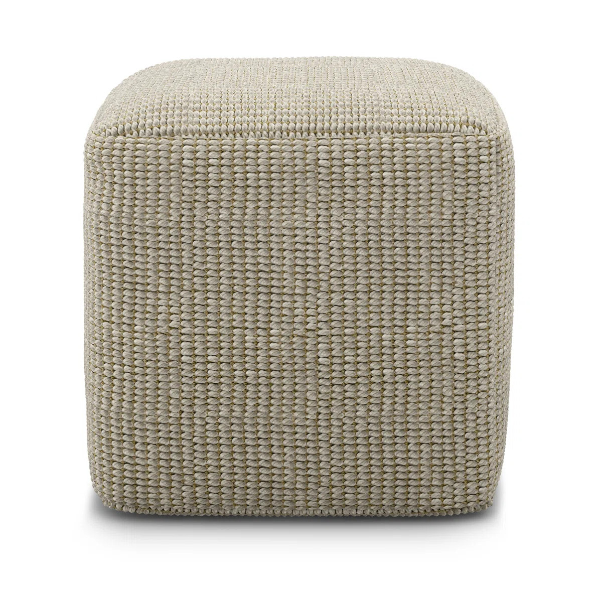 Zelma 18"W Striped Cream Square Woven Indoor/Outdoor Pouf | Wayfair North America