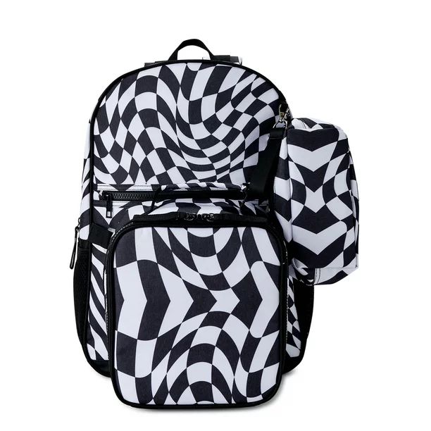 Wonder Nation Boys Backpack with Lunch Box and Pencil Case 3-Piece Set Black and White Twisted Ch... | Walmart (US)