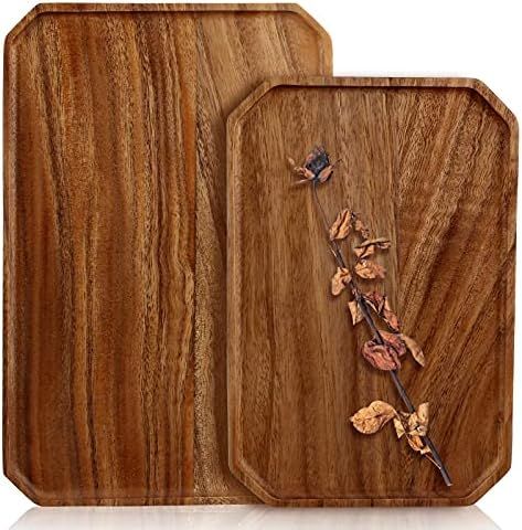 2 Pcs Decorative Wooden Serving Trays Acacia Wood Rectangle Platter Charcuterie Boards Salad Plat... | Amazon (US)