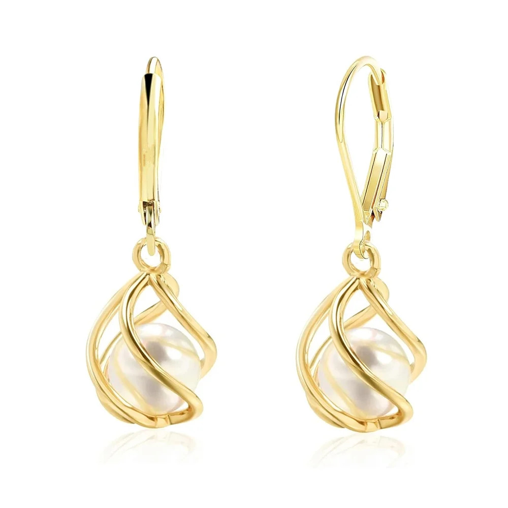 ZSPERKLA 14k Gold Plated Pearl Earrings for Women  Gold Pearl Huggie Earring Hoops Drop Dangle Ea... | Walmart (US)