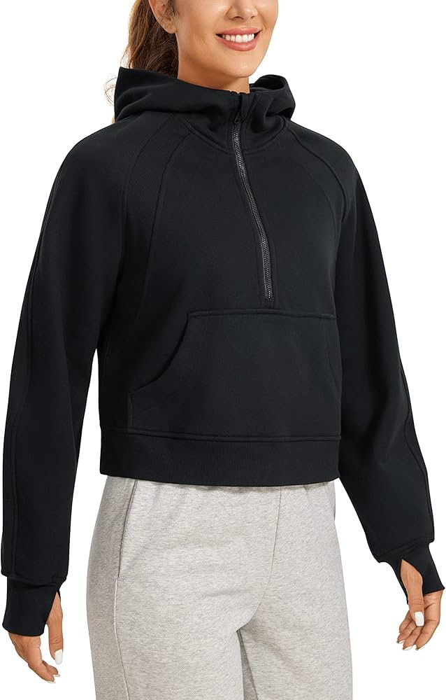 CRZ YOGA Fleece Lined Hoodies for Women Half-Zip Pullover Cropped Sweatshirt with Thumb Hole | Amazon (US)