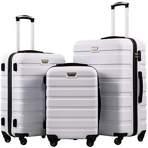 Coolife Luggage 3 Piece Set Suitcase Spinner Hardshell Lightweight TSA Lock (white, 3 piece set(20in24in28in)) | Amazon (US)