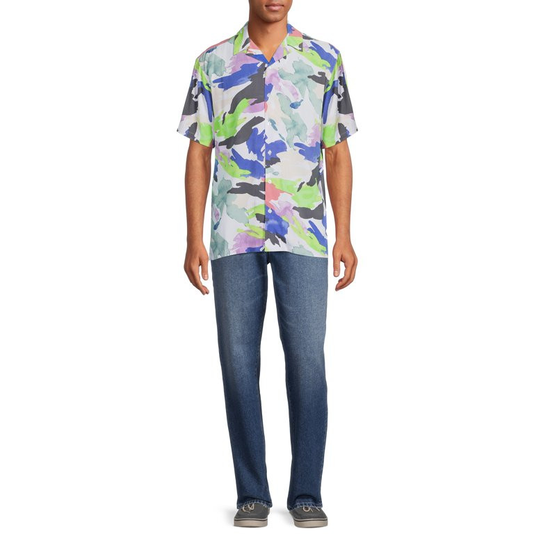 No Boundaries Men's and Big Men's Printed Rayon Shirt with Short Sleeves | Walmart (US)
