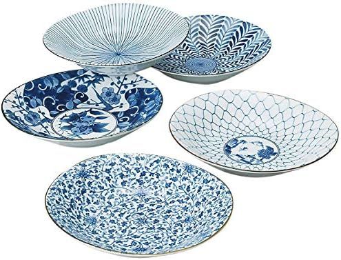 Saikai Pottery Traditional Japanese Ai-e (Ukiyo-e) Indigo Patterns Porcelain Plates (5 Plates Set... | Amazon (US)
