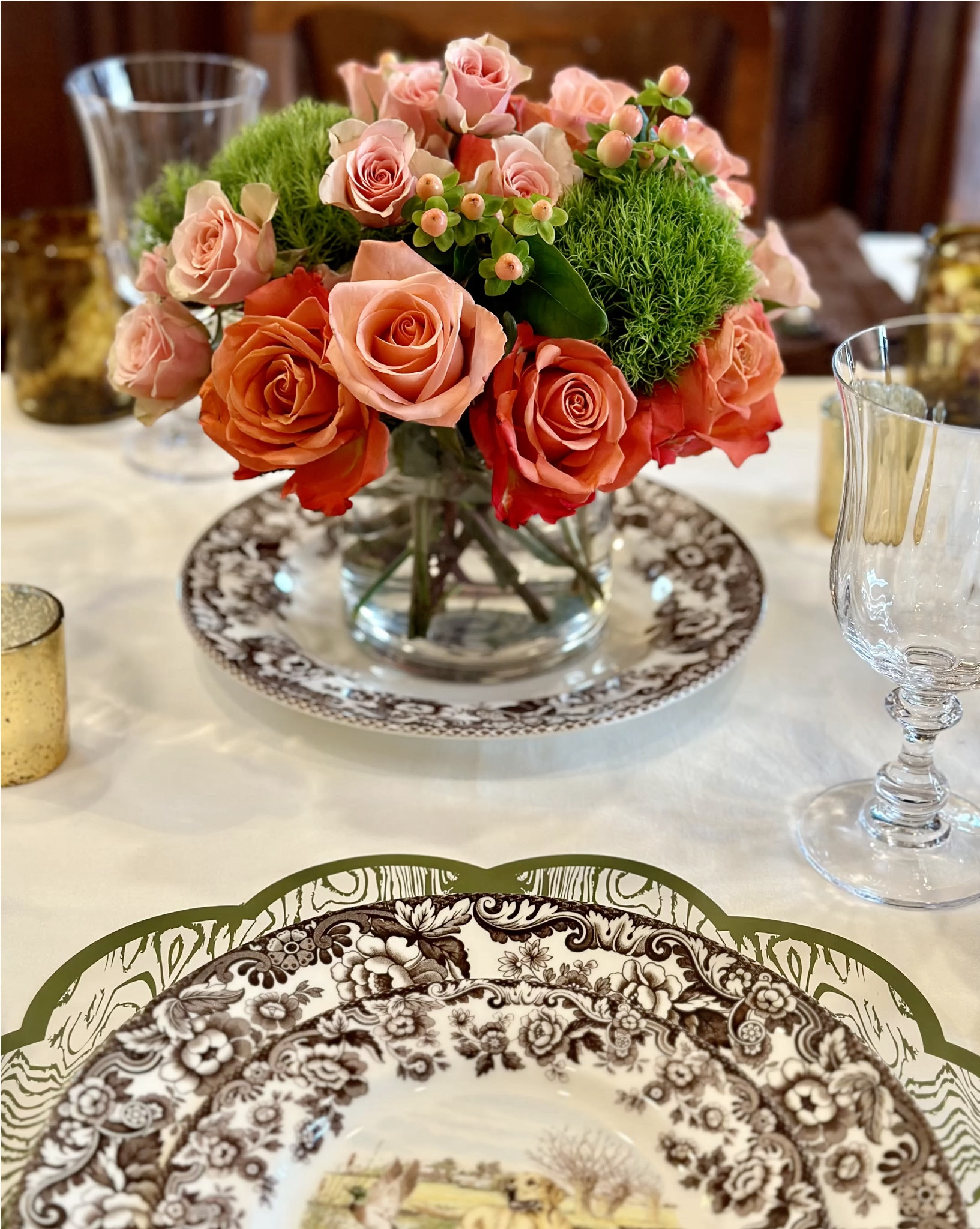 Beautiful Thanksgiving table setting idea! I love these pretty brown and white plates because you can use them year-round. They look especially fabulous paired with green, orange and coral.  Thanksgiving. Tablescape. Tabletop 

#LTKHome #LTKHoliday #LTKVideo