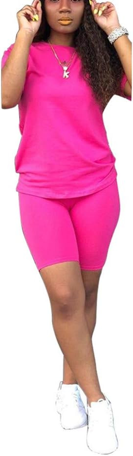 KINIKO Women's 2 Piece Casual Fashion Sports Solid Color Suit short Sleeve top and Pants Set Swea... | Amazon (US)