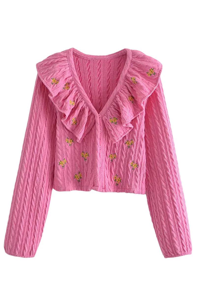 'Zella' V-Neck Cable Knit Cardigan | Goodnight Macaroon