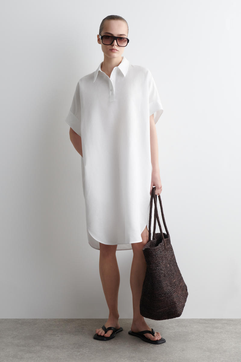 COS Women's Rounded Linencotton Shirt Dress in White | Linen/Cotton | Size: Medium | COS (AU)