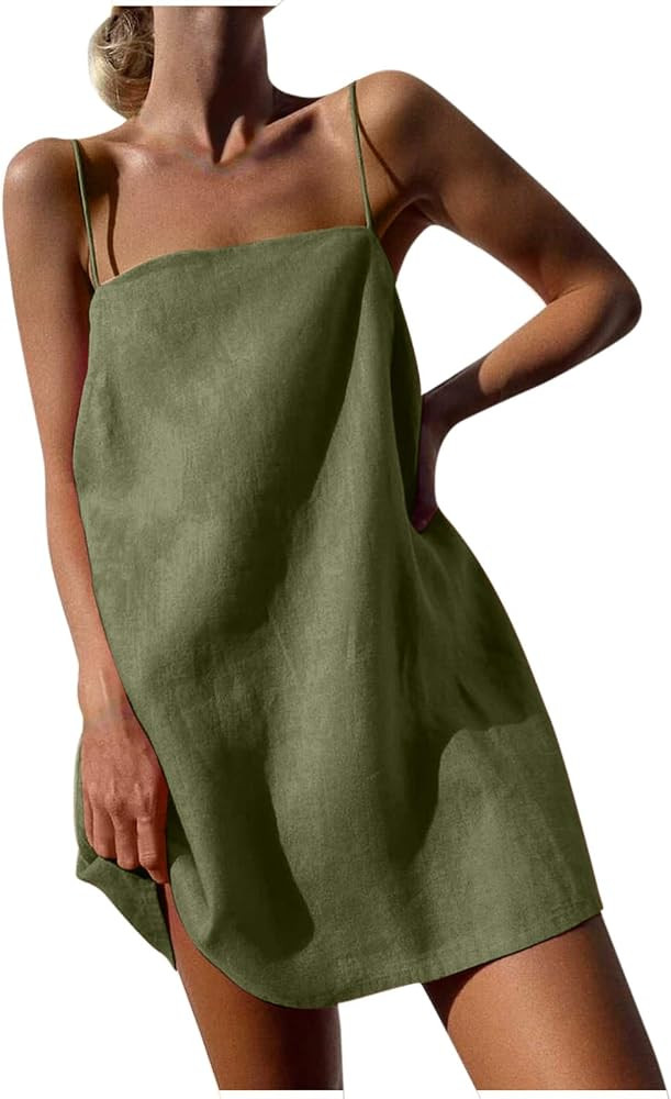 Summer Dresses for Women Casual Midi Short, 2024 Beach Sundresses Sleeveless, Spaghetti Strap Loo... | Amazon (CA)