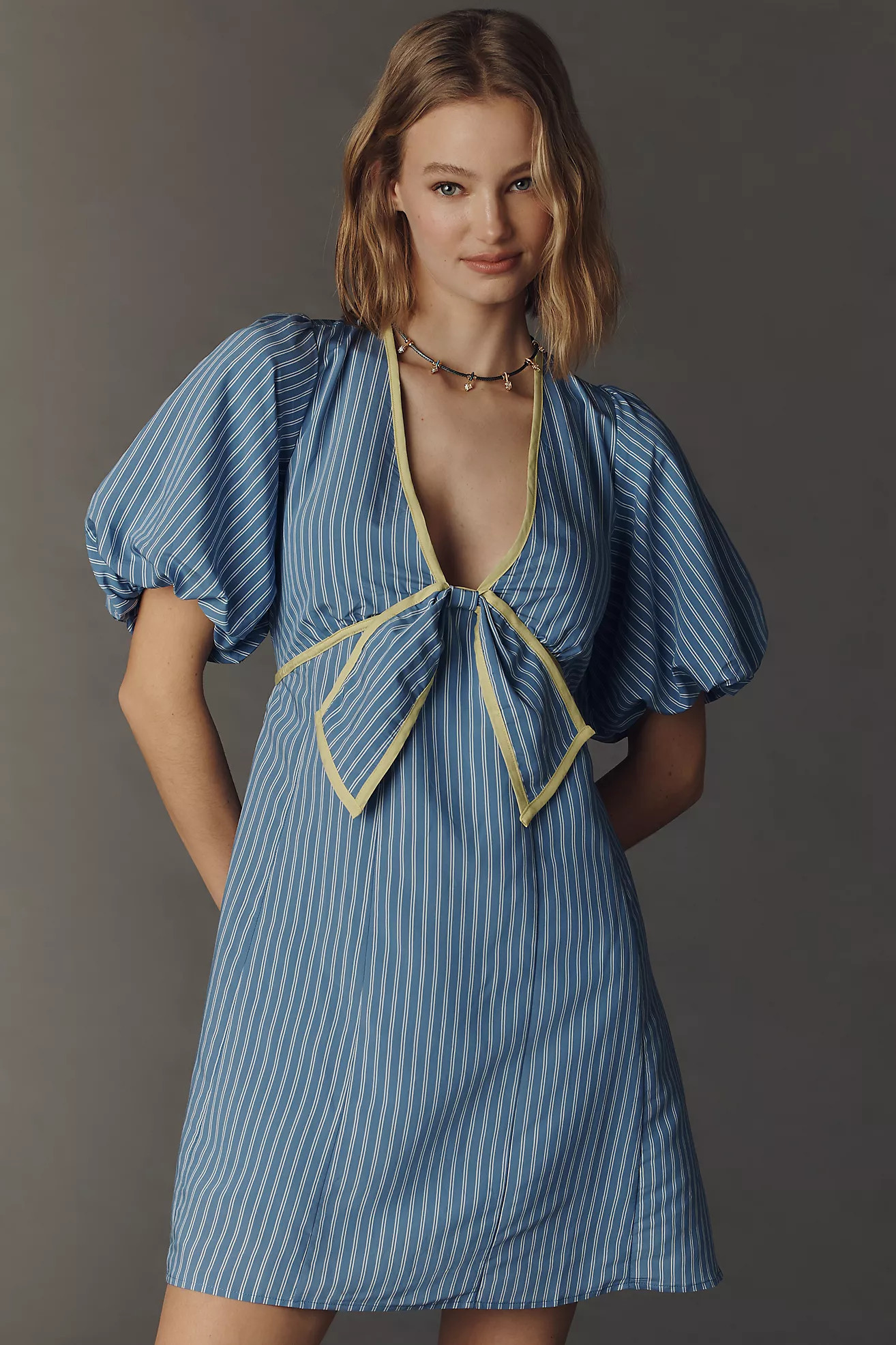 By Anthropologie Short-Sleeve Plunge Mini Dress | Anthropologie (US)