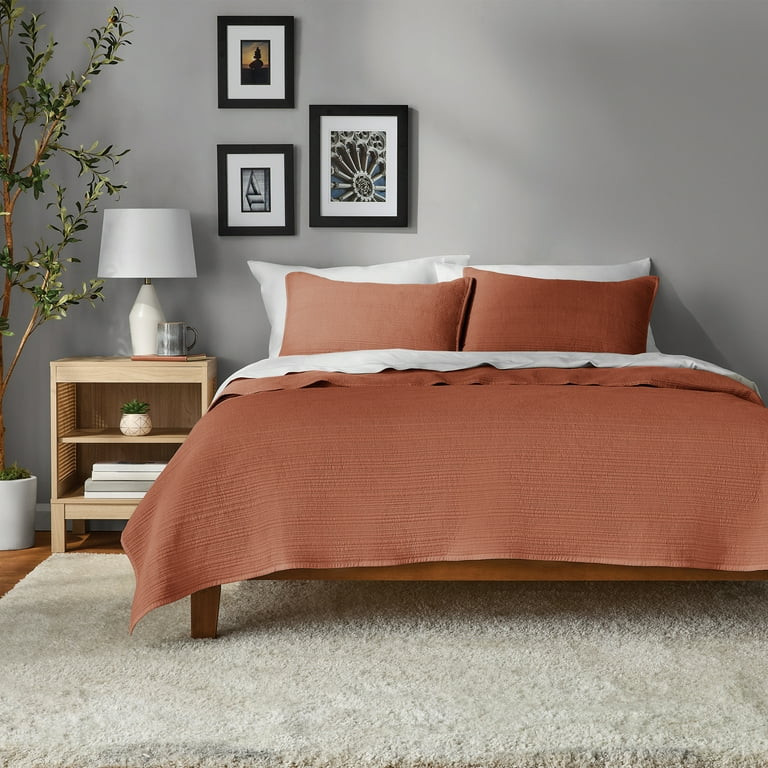 Mainstays Garment Washed Stripe Quilt, Terracotta Orange, King, Microfiber, All Ages | Walmart (US)