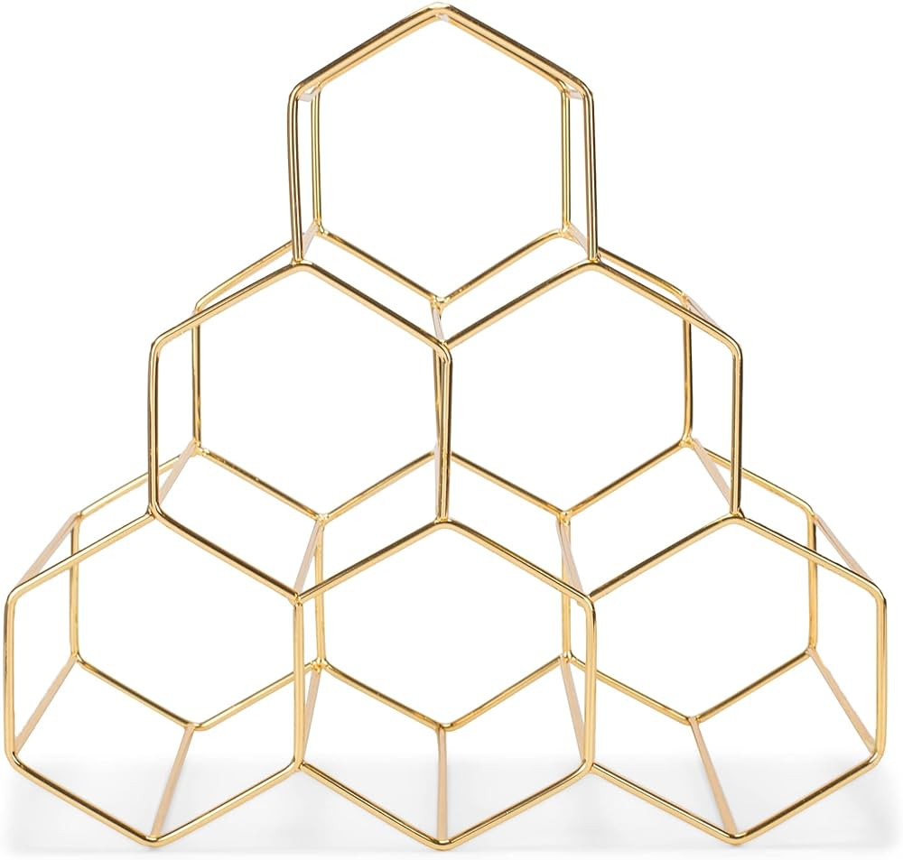 NAT & Jules Honeycomb Gold Tone Iron Metal Tabletop Wine Rack - Perfect for Kitchen Countertop, P... | Amazon (US)